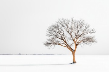 Fototapeta premium Einsamer Baum in winterlicher Schneelandschaft