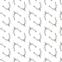Design showcases repeating pattern of antlers against plain white isolated background ideal for creative projects textiles wallpapers Seamless pattern Red deer Elk old skulls Background  Halloween 