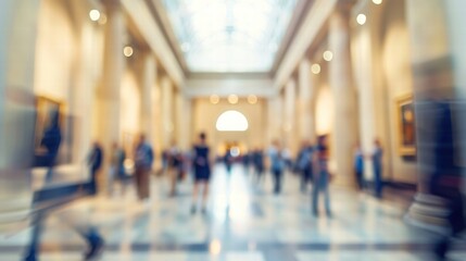 Fototapeta premium A softly blurred museum interior with warm lighting and artistic atmosphere.