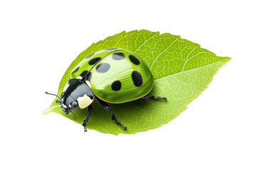Fototapeta premium Green Ladybug on a Leaf: A Stunning Example of Nature's Transparency