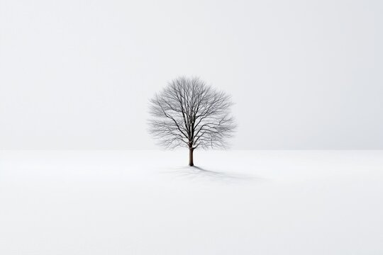 Einsamer Baum in winterlicher Schneelandschaft

