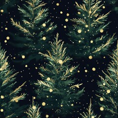 Fototapeta premium Seamless Evergreen Tree Wallpaper with Glitter Accents and Dark Background