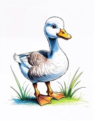 Fototapeta premium goose child like drawing on a white background crayon art whimsical youthful hand drawn cartoon