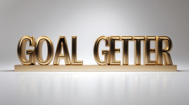 Shining gold letters spelling out goal getter on a simple surface