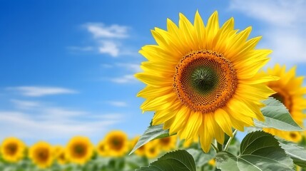 Obraz premium Vibrant Sunflower Under Clear Blue Sky in Bright Summer Daylight