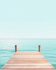 Obraz premium serene dock extends over tranquil turquoise lake, inviting relaxation and peace