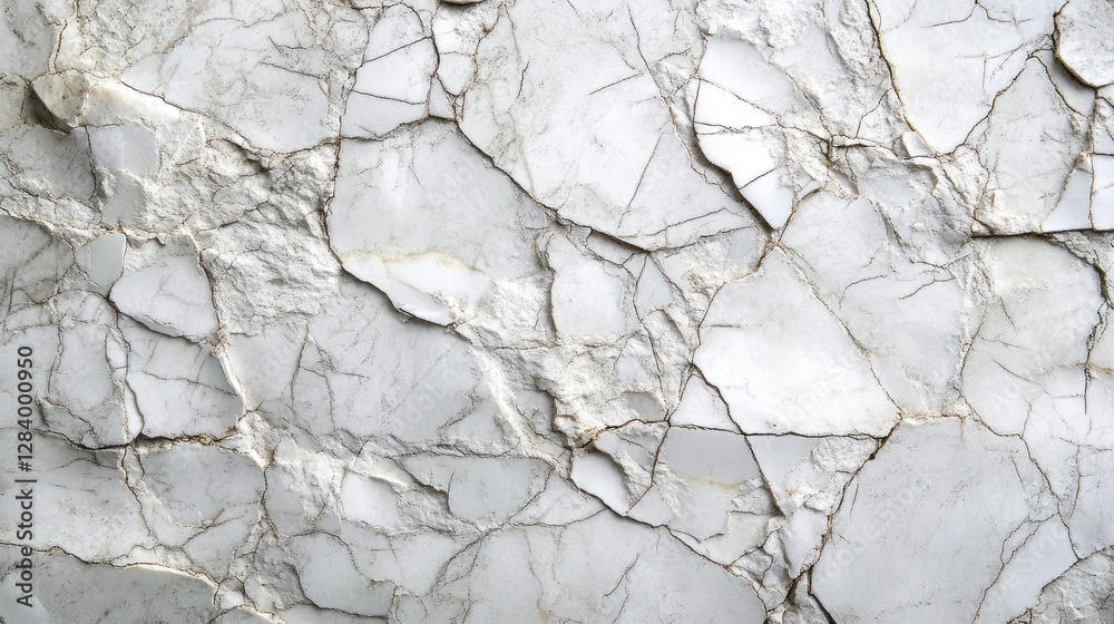 Poster The close-up view captures the intricate details of an aged white surface, showcasing deep cracks that tell a story of time and change. Various textures create a captivating visual narrative