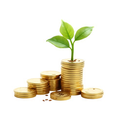 "Growing Wealth Concept – Golden Coin Stack with Green Sprout"