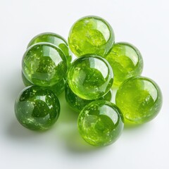 Green Glassy Marbles Piled Together with Unique Light Reflections