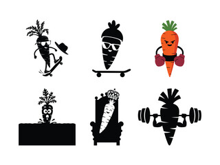 Funny Carrot Warrior and Easter Bunny Silhouette Pack – Vector Illustration