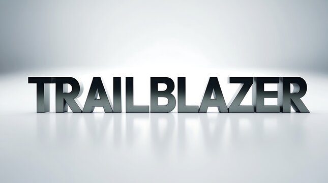 Shiny typography of the word trailblazer on a smooth surface with soft lighting effects