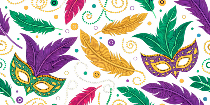 Carnival or mardi gras background with mask, elements for wrapping paper, prints, wallpaper, background, transparent 
