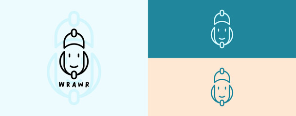  A distinct logo showcases a playful character wearing a cap, depicted in a minimalist style against contrasting pastel backgrounds. The design emphasizes creativity and modernity.