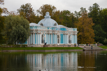 View of the Grotto pavilion in Catherine Park on a cloudy September day. Tsarskoe Selo, St....