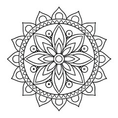 Isolated black mandala in vector. flower line unpainted pattern. Vintage element for coloring pages and design.