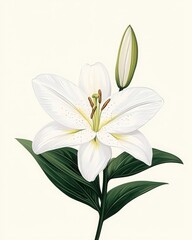 Fototapeta premium Elegant White Lily Flower Illustration, Minimalist obituary graphic design