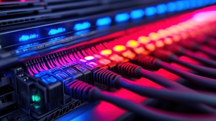 Illuminated Network Switch with Fiber Optic Cables