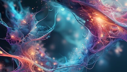 Abstract tree formation with vibrant colors and fluid textures in a serene environment