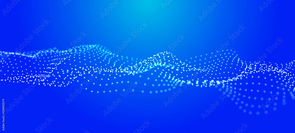 Wall mural abstract blue futuristic background. technological wave of information data flow. 3d rendering.