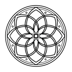 Isolated black mandala in vector. flower line unpainted pattern. Vintage element for coloring pages and design.