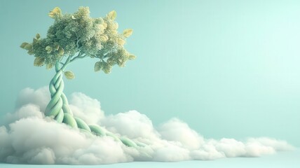 Giant beanstalk stretching into the clouds flat design side view fairy tale wonders animation colored pastel