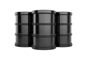 Black Barrels Stand Tall Against Dark Background, Industrial Storage Concept
