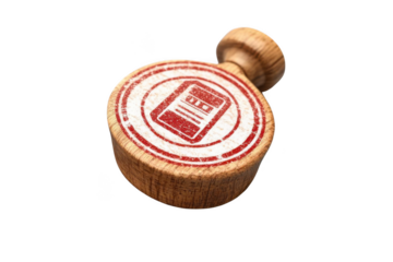 Wooden Stamp Shows Mobile Screen Icon, Representing Digital Communication and Vintage Style Design.