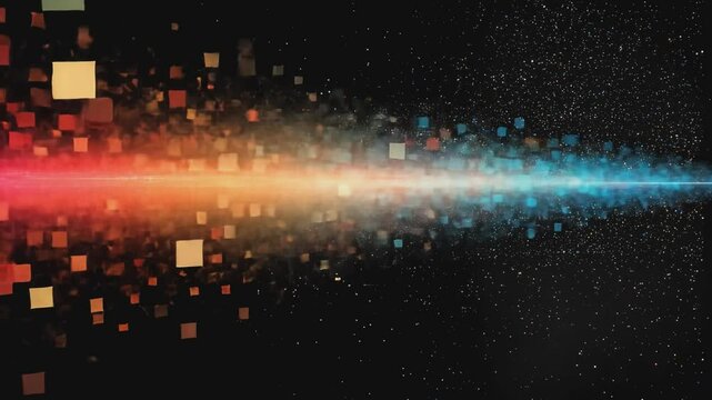 Exploding with Color: A dynamic digital abstract design features a vibrant burst of color and geometric shapes against a space-like backdrop.