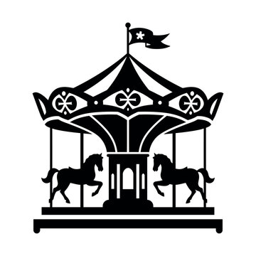 Carousel in minimalist style, amusement park, , vector illustration for stencil, black silhouette on transparent background.