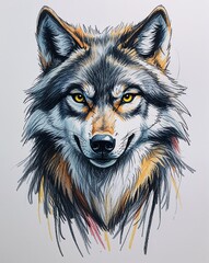 wolf child like drawing on a white background crayon art whimsical youthful hand drawn cartoon