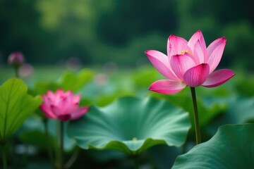 Obraz premium Lotus flowers blooming in a serene environment, nature, aquatic, flowers