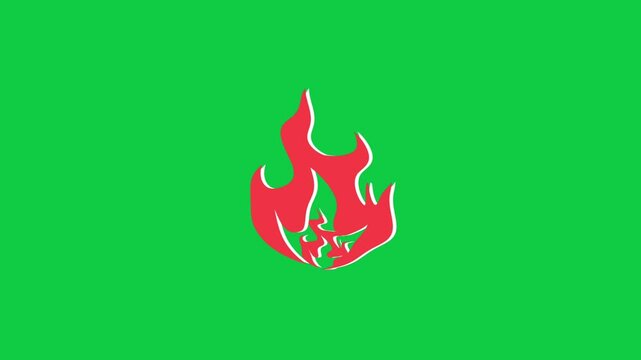 A dynamic motion graphic of a red flame flickering against a green background, symbolizing fire, heat, energy, danger, or passion.