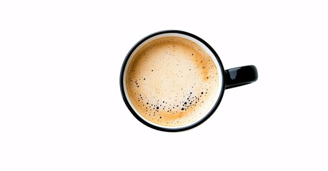 Black coffee cup mockup with foam on top, clean white background.