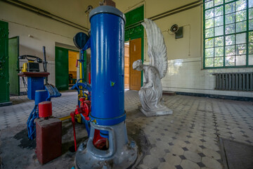 Abandoned Historic Industrial Mine in Silesia with a Unique Colorful Hoisting Machine