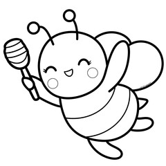 Hand-Drawn Cute Bee Holding Honey Dipper Clipart
