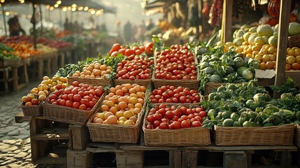 Obraz premium Freshly Harvested Organic Goods in a Lively Marketplace