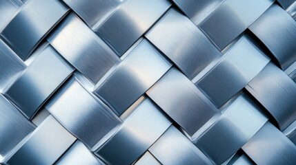 Fototapeta premium A detailed view of a woven steel texture with a shiny reflective surface creates an engaging backdrop