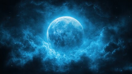 Mystical blue moon in a stormy night sky