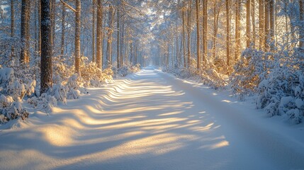 Obraz premium Winter scenic landscape snow-covered forest path nature photography tranquil environment serene viewpoint