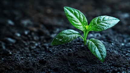 Naklejka premium New sprout emerging from dark soil, growth concept