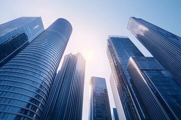 Obraz premium Futuristic Urban Landscape with Sleek Skyscrapers and Vibrant City Atmosphere