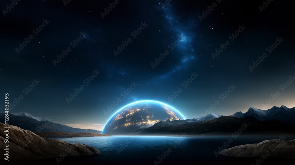 Canvas Prints large blue planet is floating in space
