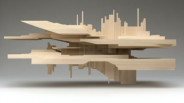 Abstract Wooden Cityscape: A 3D Rendered Architectural Design AI Generated