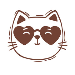Hand drawn vector illustration cat face portrait. Illustration for icon, logo design, print, greeting card, sticker. Isolated cats face isolated on white background