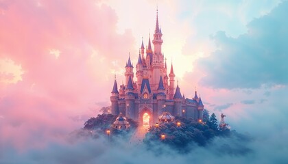 Dreamy Fairytale Castle Misty Hilltop