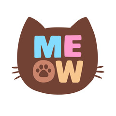 Hand drawn vector illustration cat face portrait. Illustration for icon, logo design, print, greeting card, sticker. Isolated cats face isolated on white background