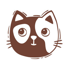Hand drawn vector illustration cat face portrait. Illustration for icon, logo design, print, greeting card, sticker. Isolated cats face isolated on white background