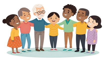 Obraz premium Diverse group of people embracing in unity illustration