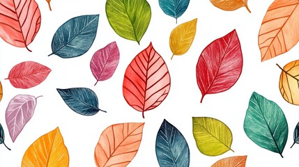 Obraz premium Leaves in different colors form a pattern without any gaps. It is drawn in a simple, childlike style. 