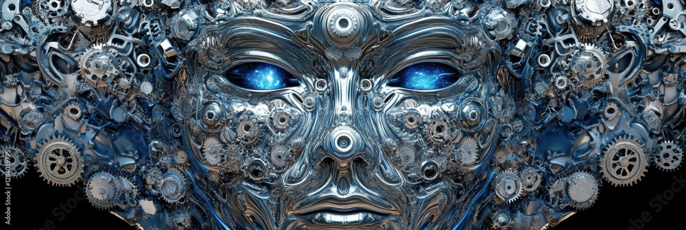 Poster Human head shape filled with interlocking gears representing artificial intelligence and advanced technology concepts. Generative AI
